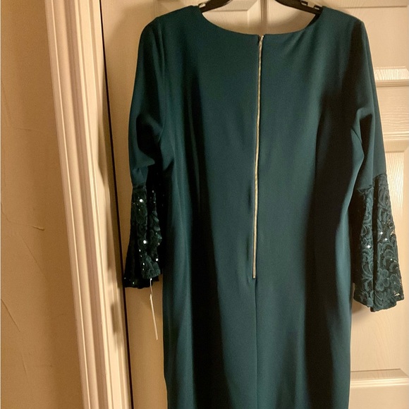 New Hunter Green Dress with Sequin Ruffle Bell Tiered Sleeves - Picture 4 of 6